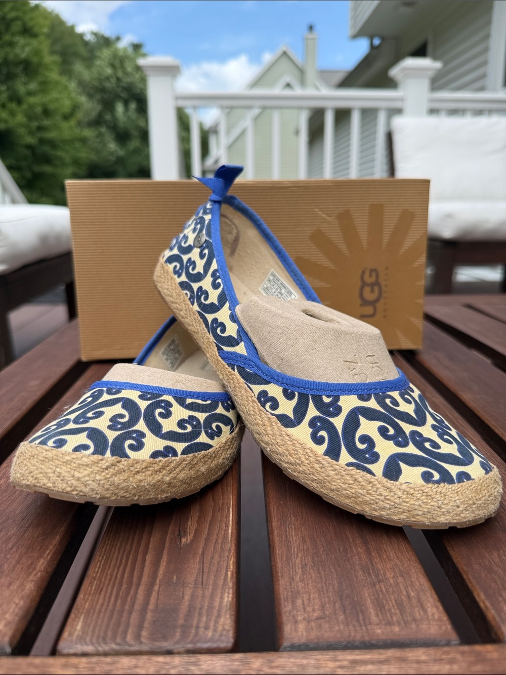 UGG Blue & Natural Scroll Espadrille Slip-Ons